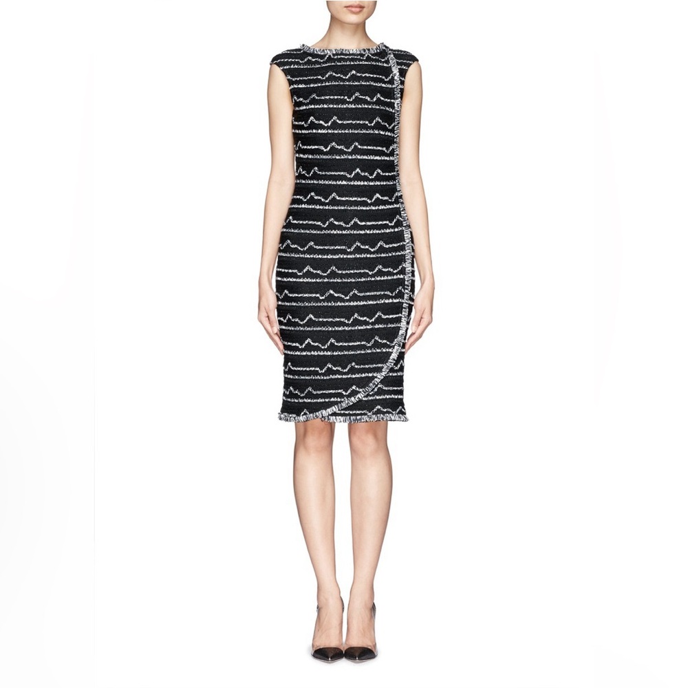 St. John Collection Peak Knit Tweed Dress Black White and Blue Knit Womens Sz 10